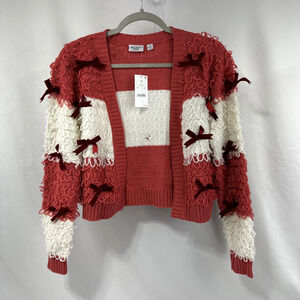 Holiday Sweater Women's Size XS Retro Loop & Bow Open Cardigan Mighty Fine NWT